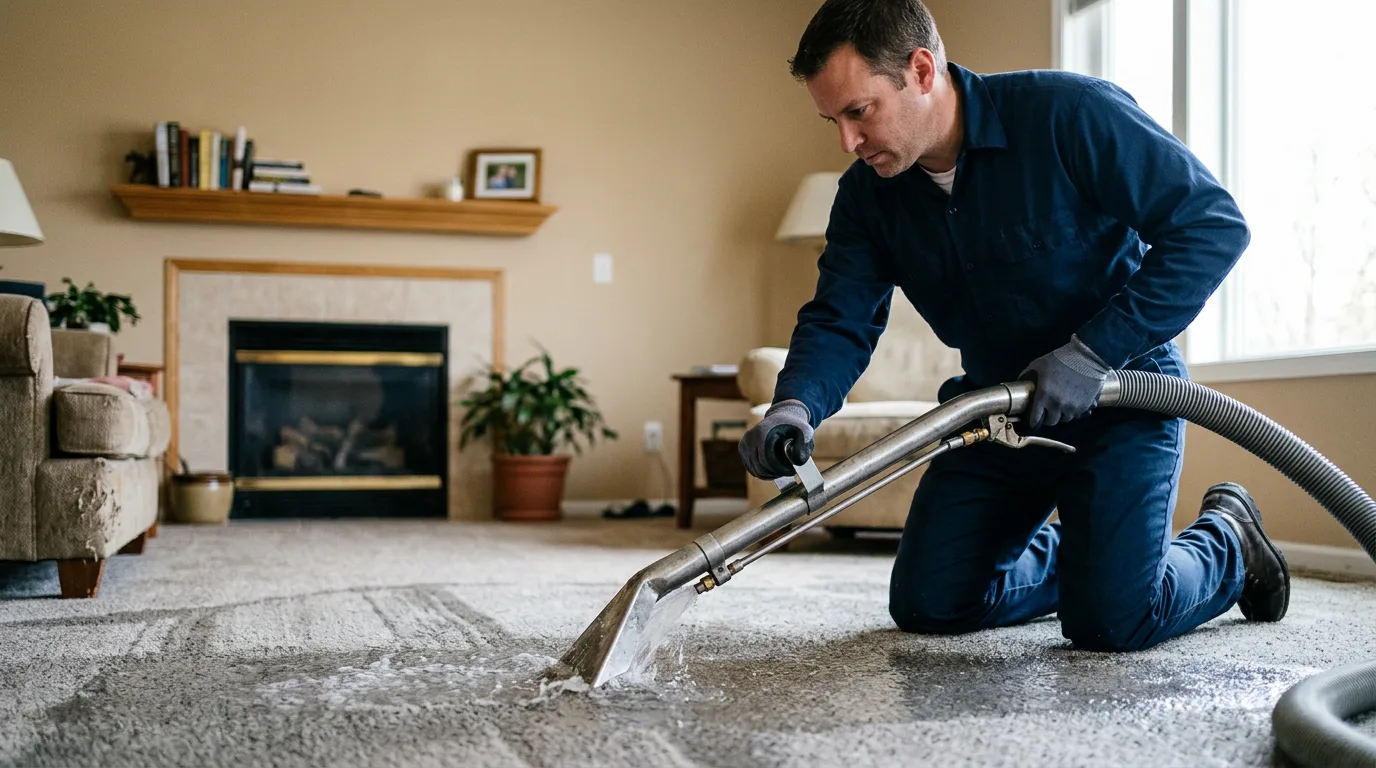 Water damage restoration technician working near Warrenville, IL